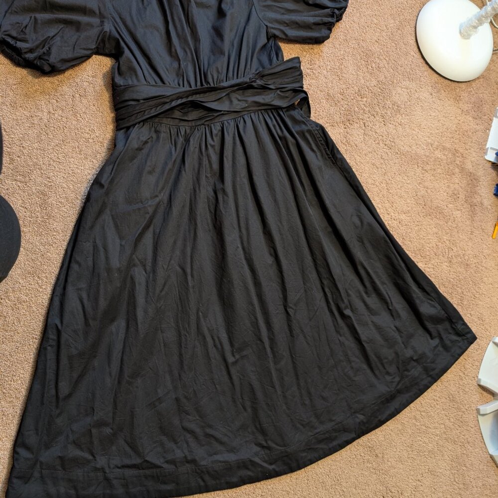 Modest 100% Cotton Fit and Flare Midi Wrap Dress with Puff Short Sleeves Medium - Picture 2 of 13